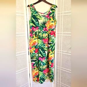 Jams World Tropical Floral Dress - Green, Pink, Yellow Vintage